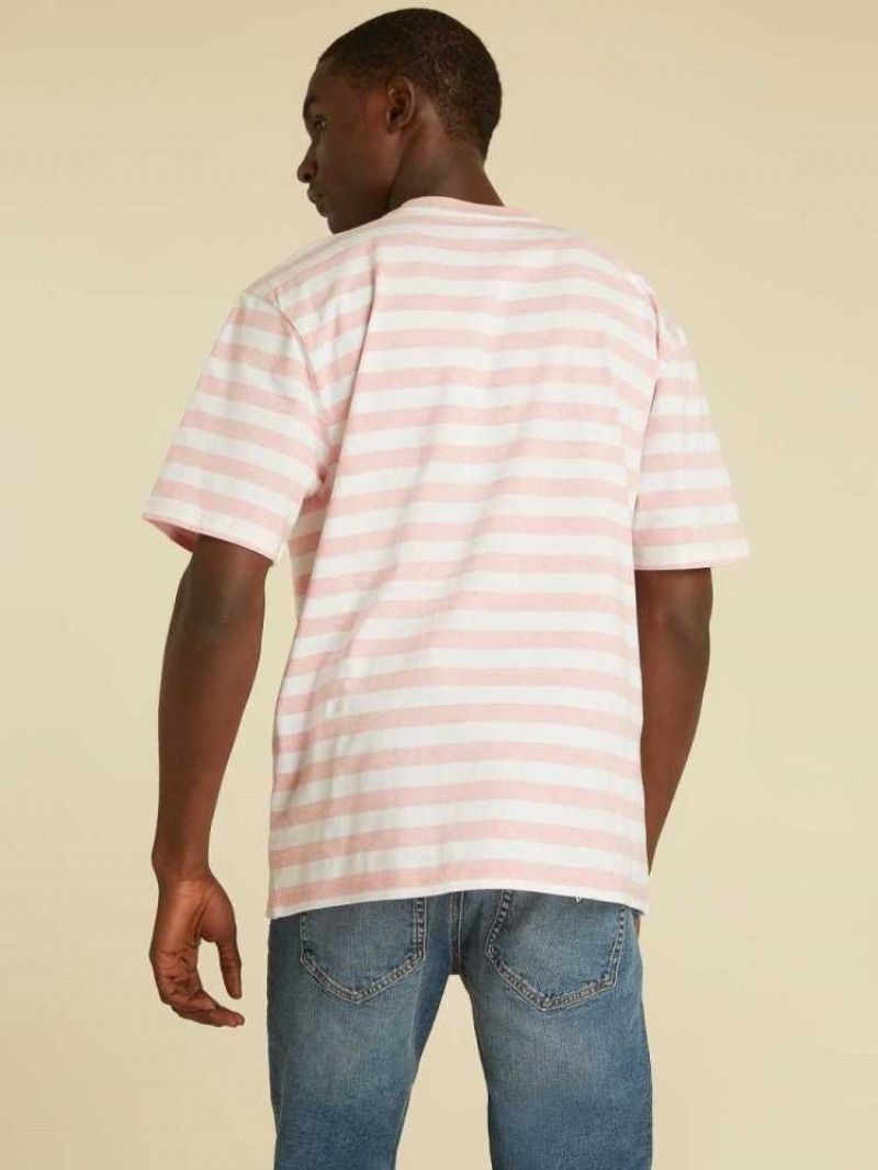 T Shirts Guess Originale Rayé Logo Homme Rouge Rose | 84152-WQLB