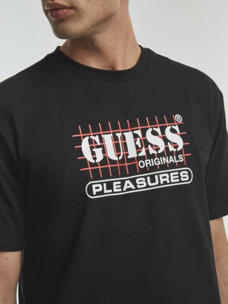 T Shirts Guess Originale x PLEASURES Logo Homme Noir | 52361-ZFMI