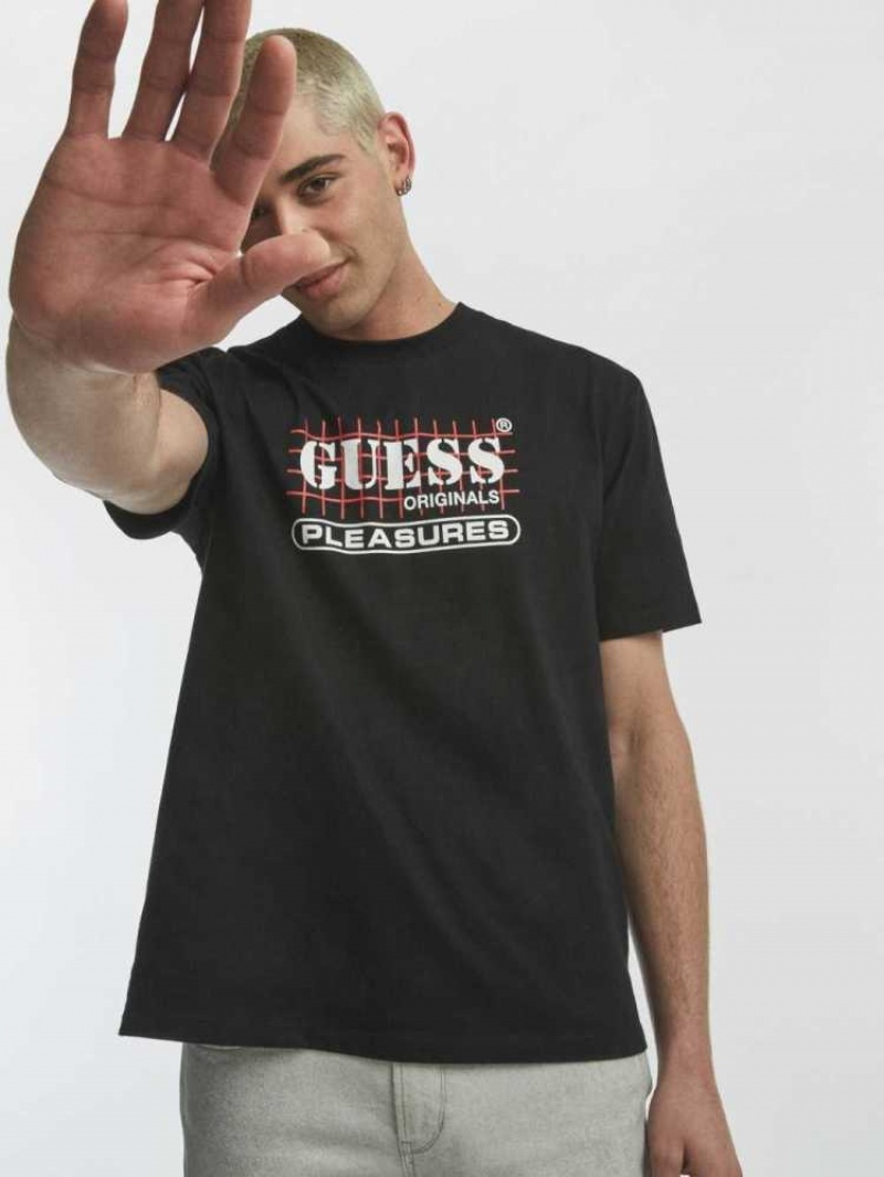 T Shirts Guess Originale x PLEASURES Logo Homme Noir | 52361-ZFMI