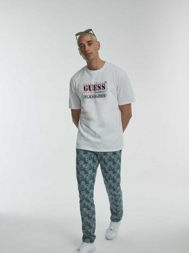 T Shirts Guess Originale x PLEASURES Logo Homme Blanche | 18947-ASYW