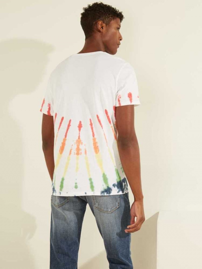 T Shirts Guess Rainbow Logo Tie-Dye Homme Blanche Multicolore | 83472-VPFN