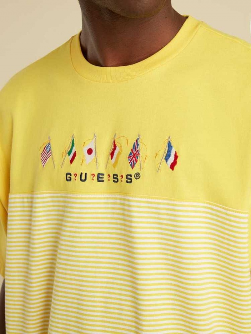 T Shirts Guess Rayé Summer Games Homme Jaune | 75308-QKVU