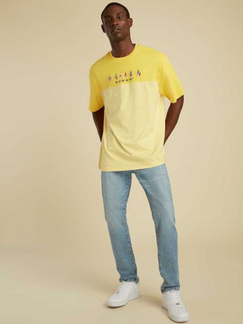 T Shirts Guess Rayé Summer Games Homme Jaune | 75308-QKVU