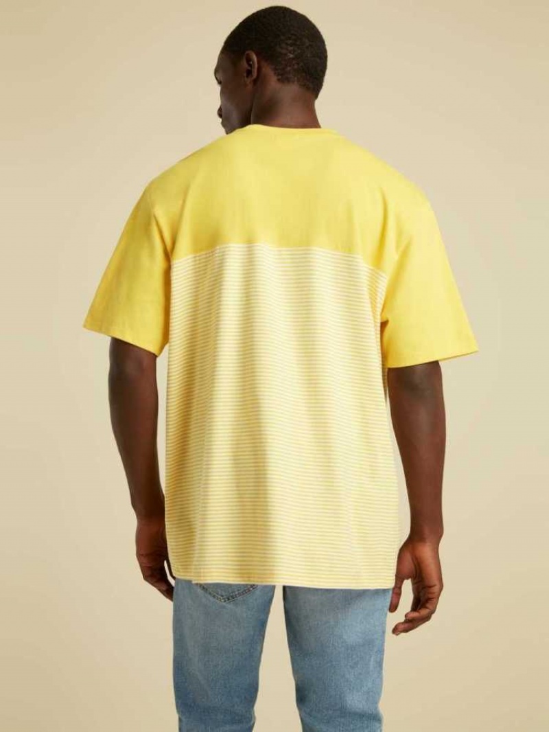 T Shirts Guess Rayé Summer Games Homme Jaune | 75308-QKVU