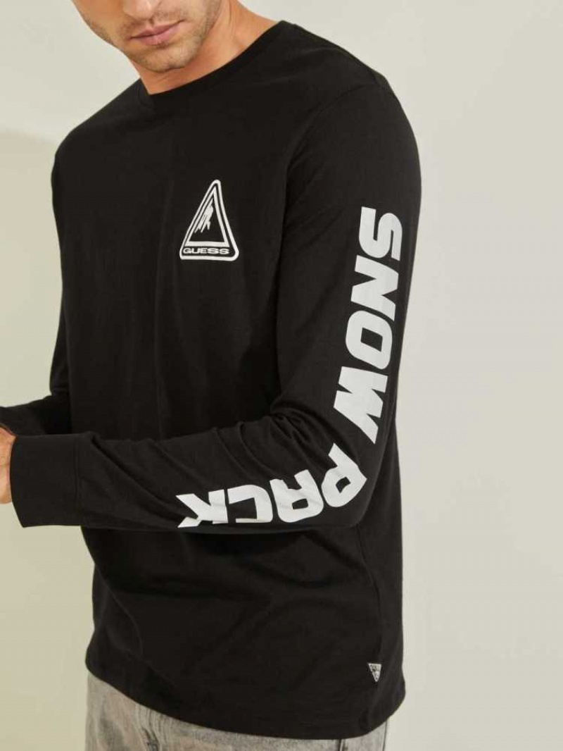 T Shirts Guess Ski Logo Homme Noir | 65903-PZFB