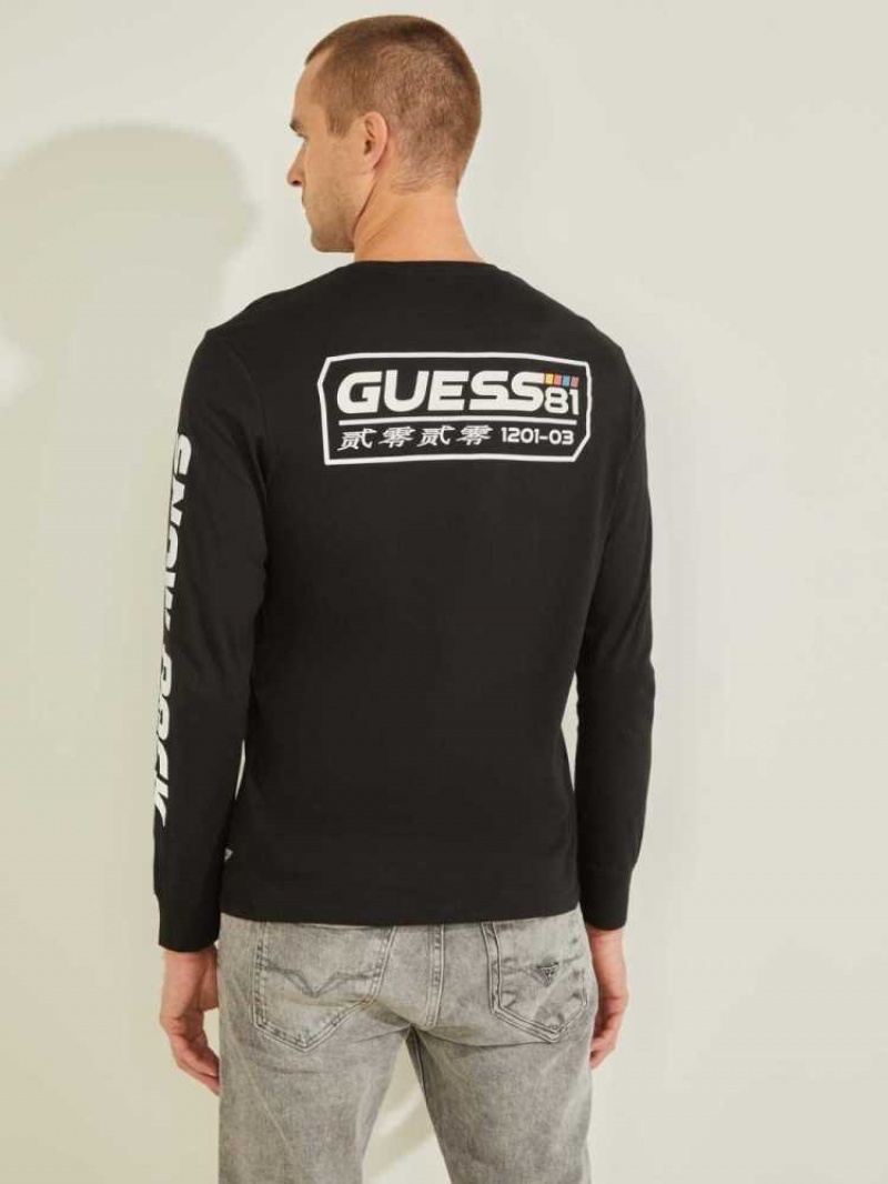 T Shirts Guess Ski Logo Homme Noir | 65903-PZFB