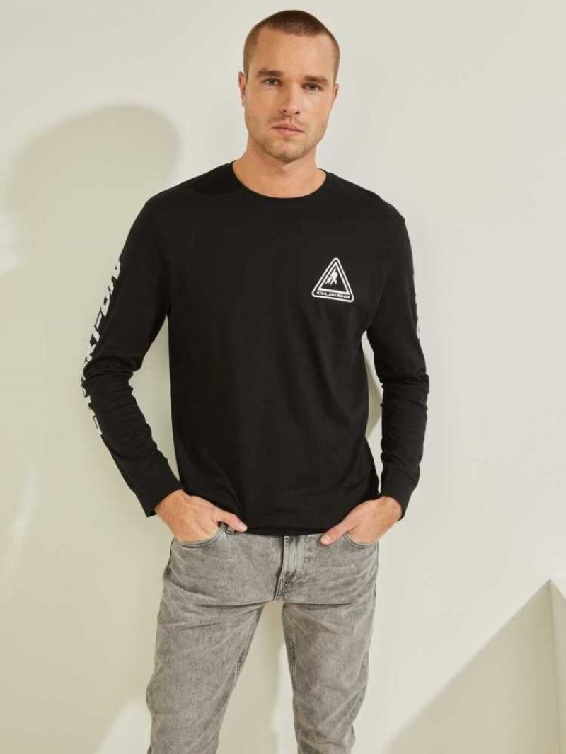 T Shirts Guess Ski Logo Homme Noir | 65903-PZFB