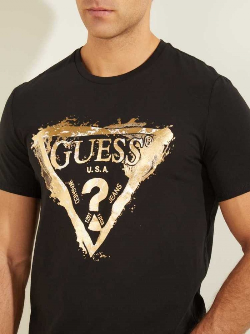 T Shirts Guess Splash Homme Noir | 34967-UXAM