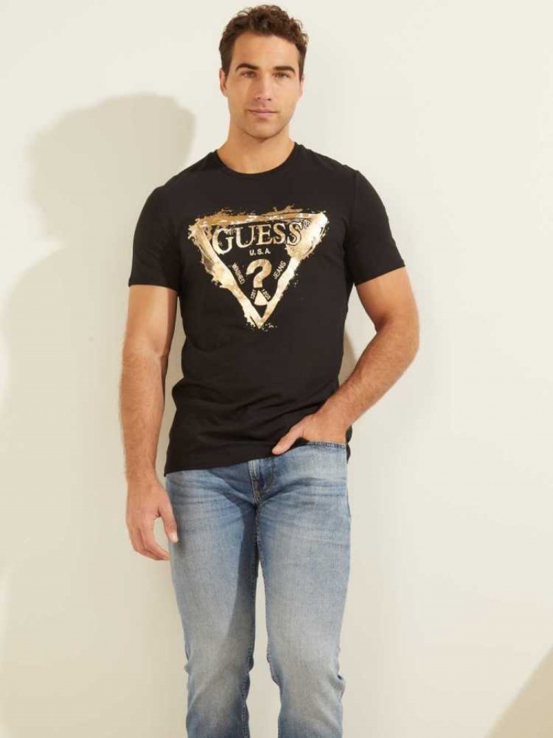 T Shirts Guess Splash Homme Noir | 34967-UXAM