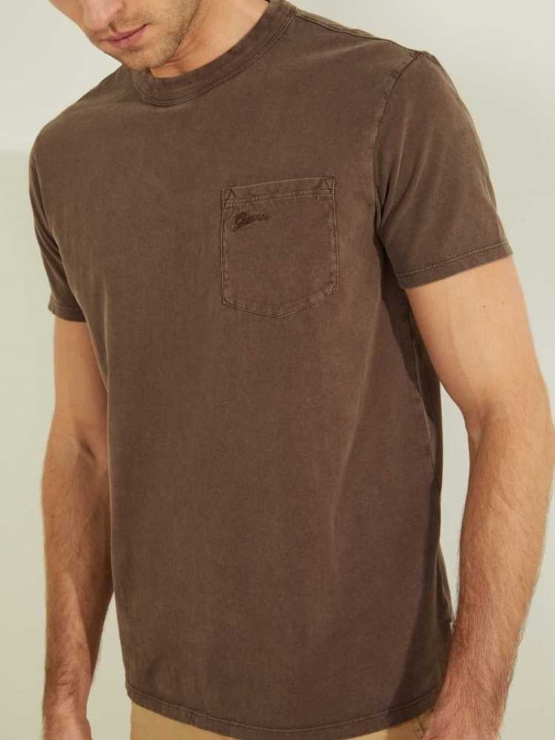 T Shirts Guess Sueded Jersey Homme Chocolat Marron Multicolore | 42756-WKNG