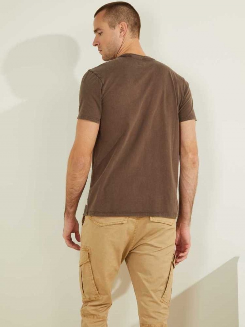 T Shirts Guess Sueded Jersey Homme Chocolat Marron Multicolore | 42756-WKNG