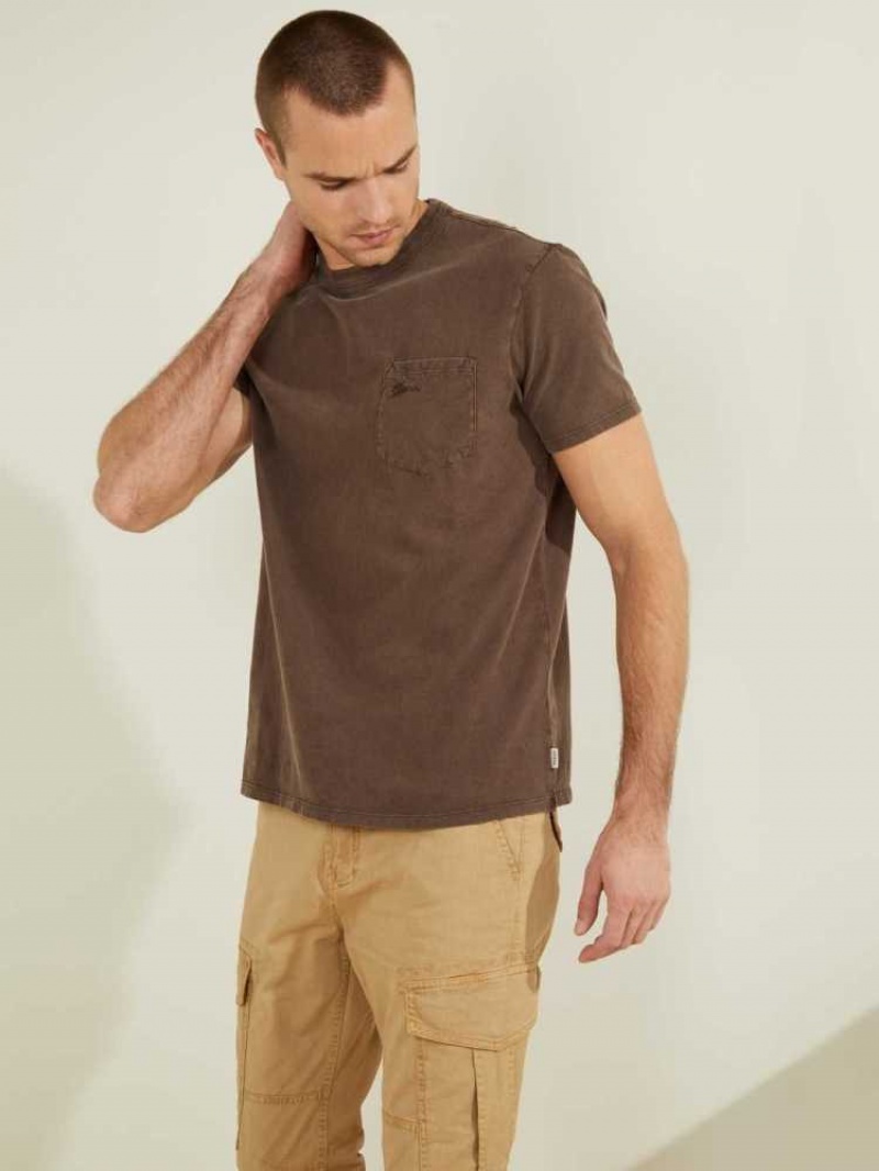 T Shirts Guess Sueded Jersey Homme Chocolat Marron Multicolore | 42756-WKNG