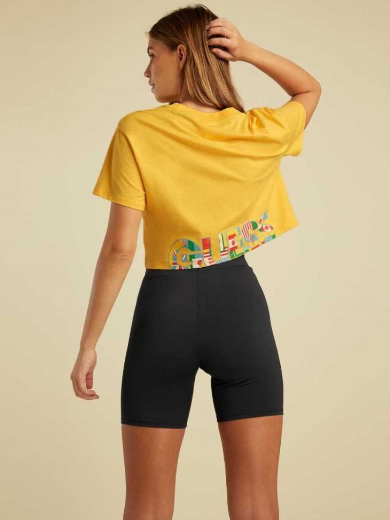 T Shirts Guess Summer Games Crop Femme Jaune | 26897-ZJKO