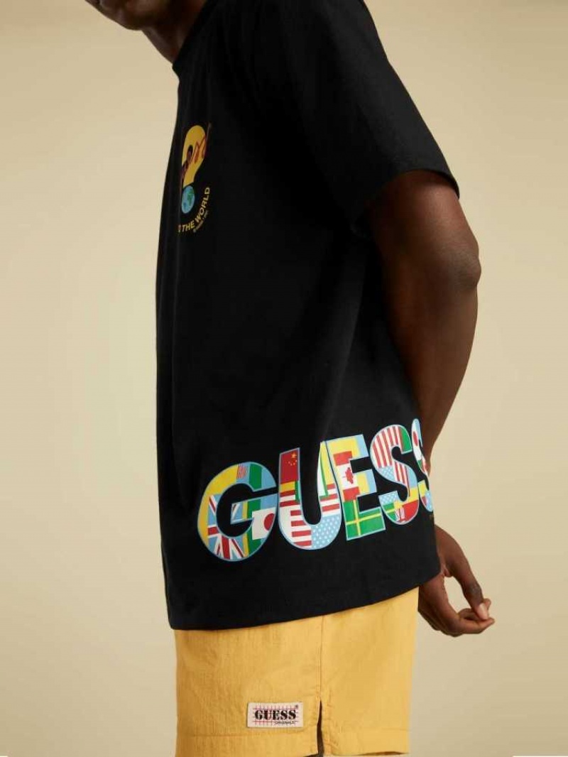 T Shirts Guess Summer Games Logo Homme Noir | 40627-BGEP