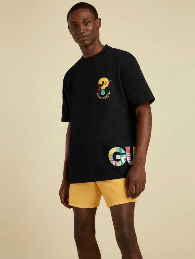 T Shirts Guess Summer Games Logo Homme Noir | 40627-BGEP