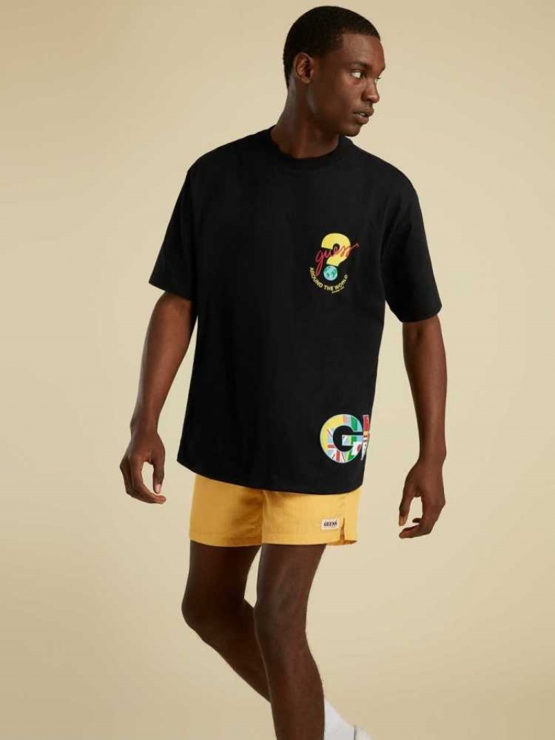 T Shirts Guess Summer Games Logo Homme Noir | 40627-BGEP