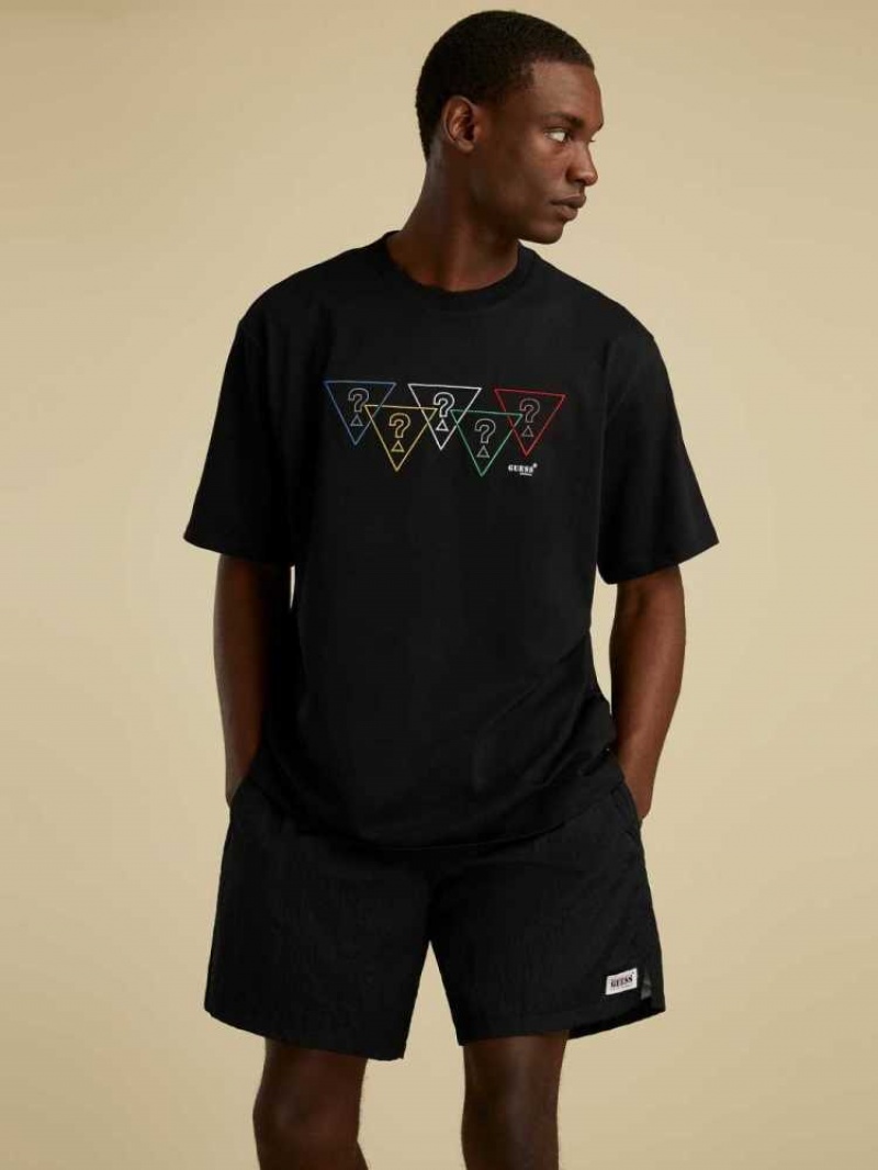 T Shirts Guess Summer Games Logo Homme Noir | 73940-HZBW