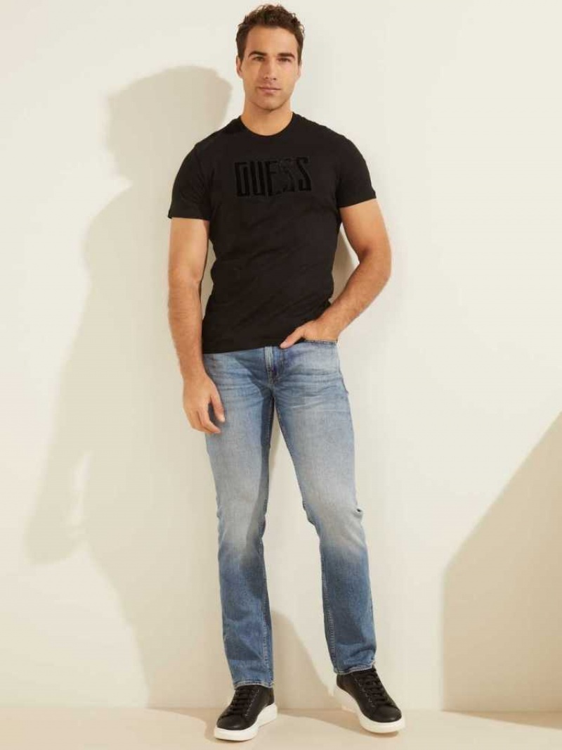 T Shirts Guess Velvet Applique Homme Noir | 89374-BWQK