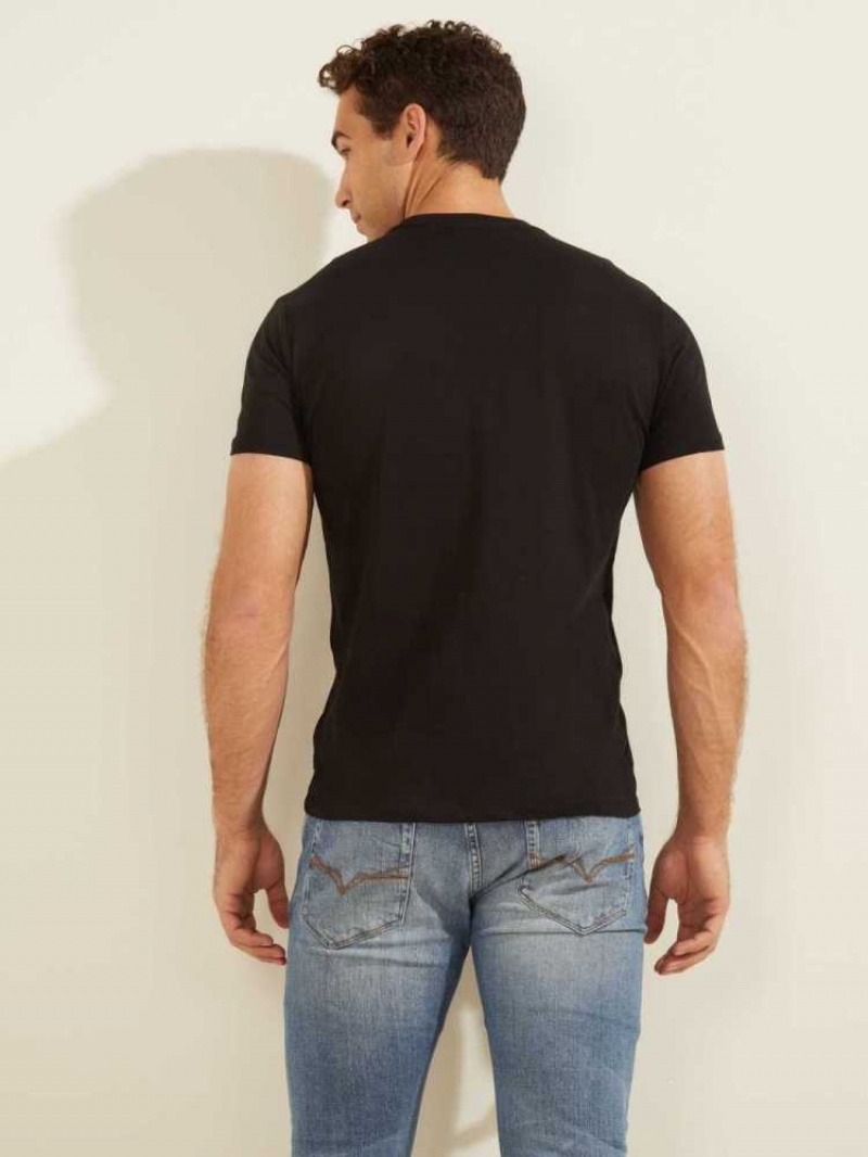 T Shirts Guess Velvet Applique Homme Noir | 89374-BWQK