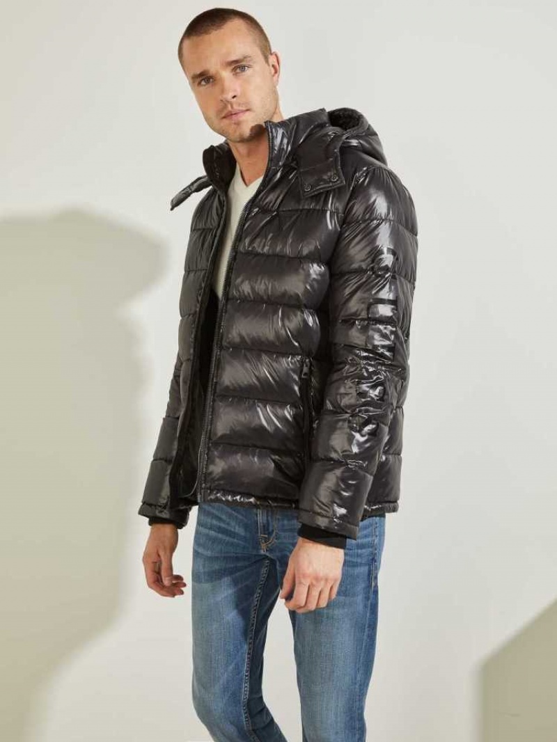 Vestes Guess Anthony Logo Puffer Homme Noir Multicolore | 35241-IYWV