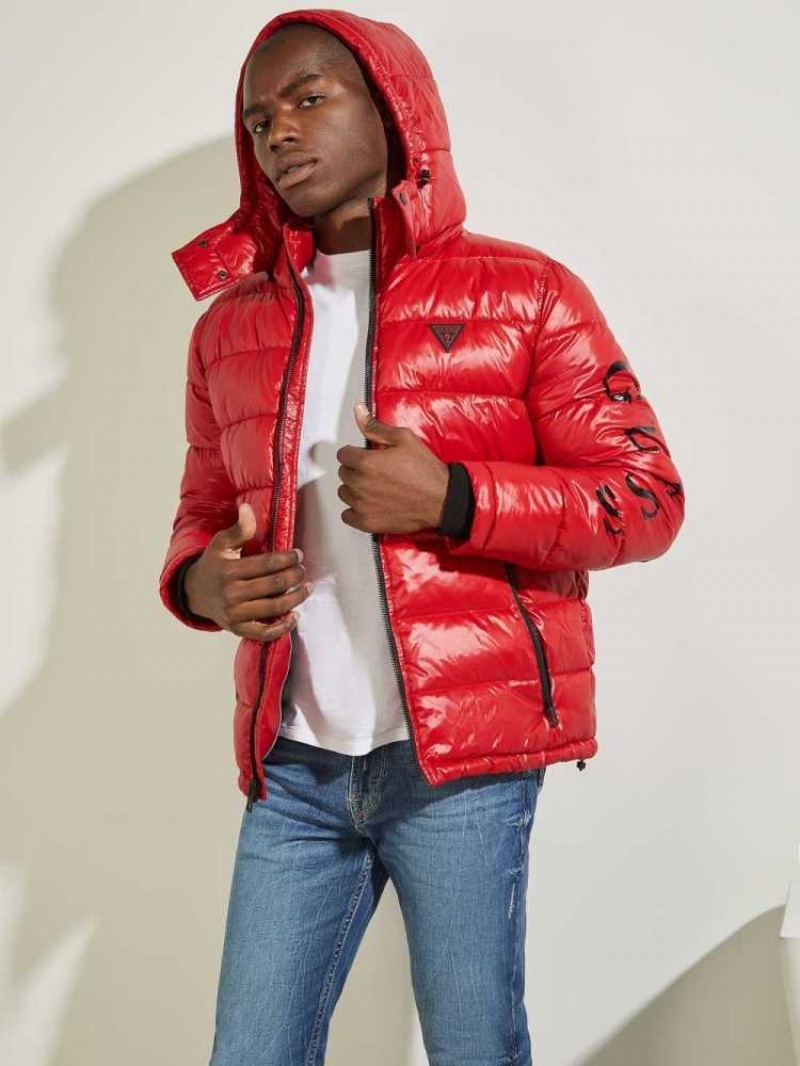 Vestes Guess Anthony Logo Puffer Homme Rouge | 34290-QWJX