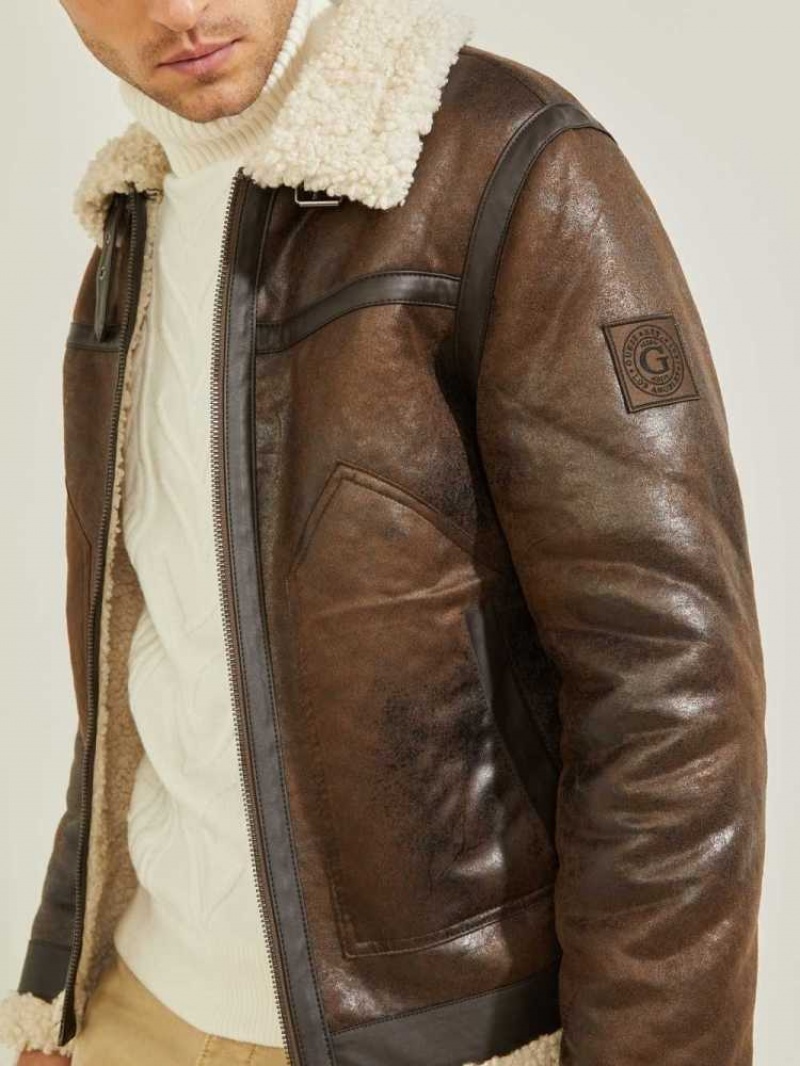 Vestes Guess Aviator Shearling Homme Chocolat Marron | 76059-LOHW