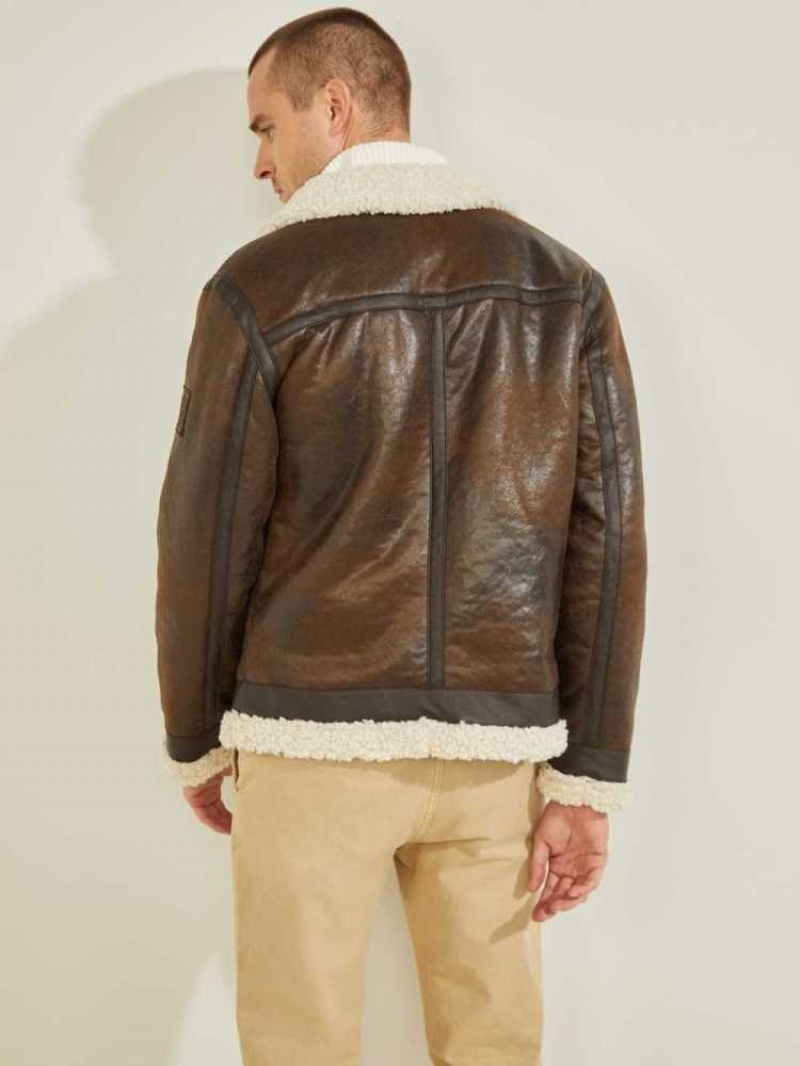 Vestes Guess Aviator Shearling Homme Chocolat Marron | 76059-LOHW