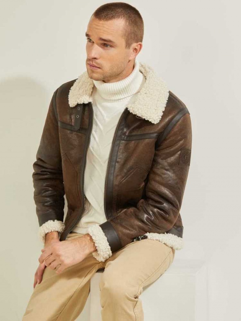 Vestes Guess Aviator Shearling Homme Chocolat Marron | 76059-LOHW