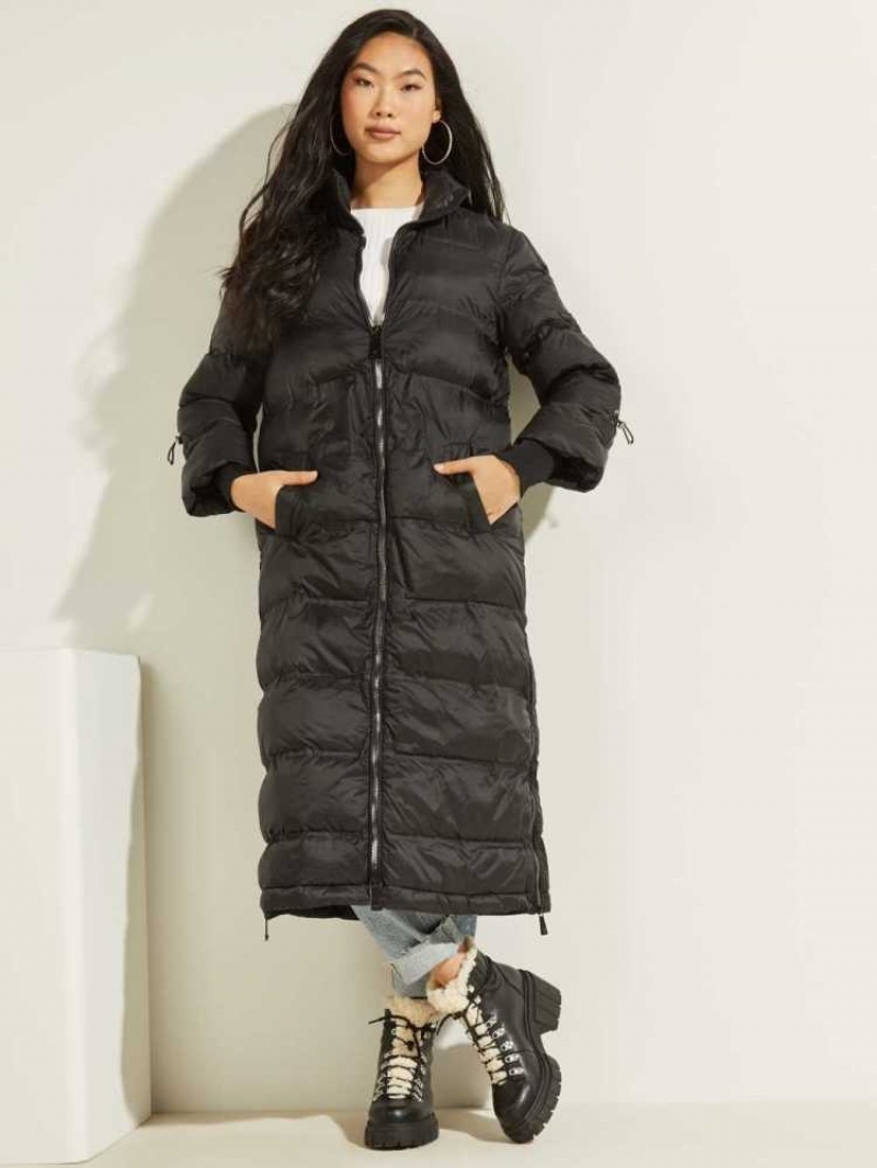 Vestes Guess Brunella Long Puffer Femme Noir | 09586-RUNA