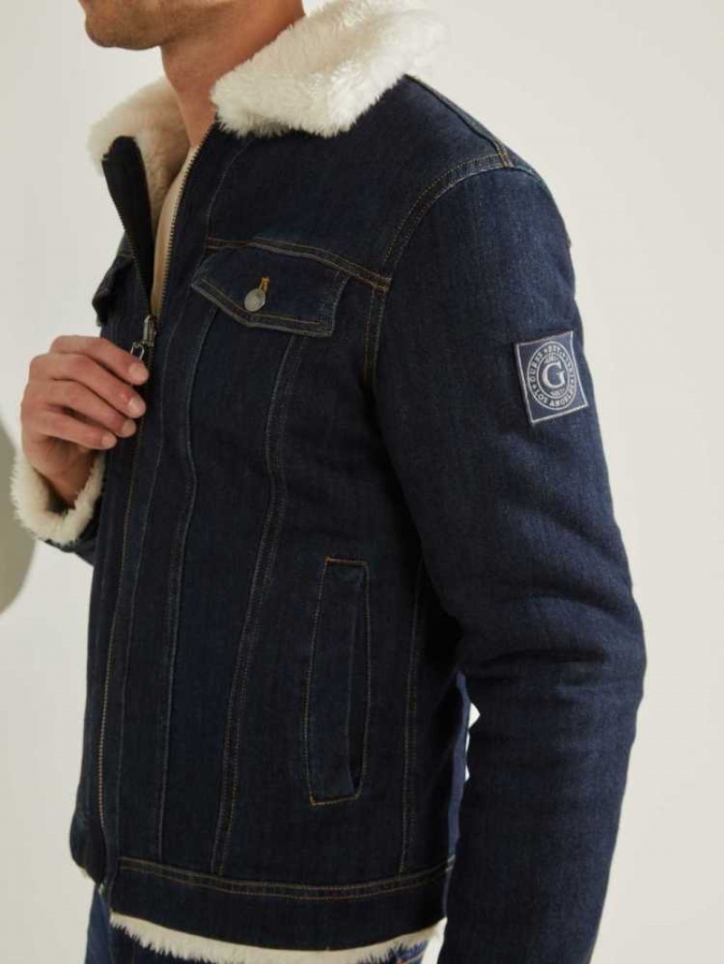 Vestes Guess Denim Sherpa Reversible Trucker Homme Bleu | 06857-LMWF