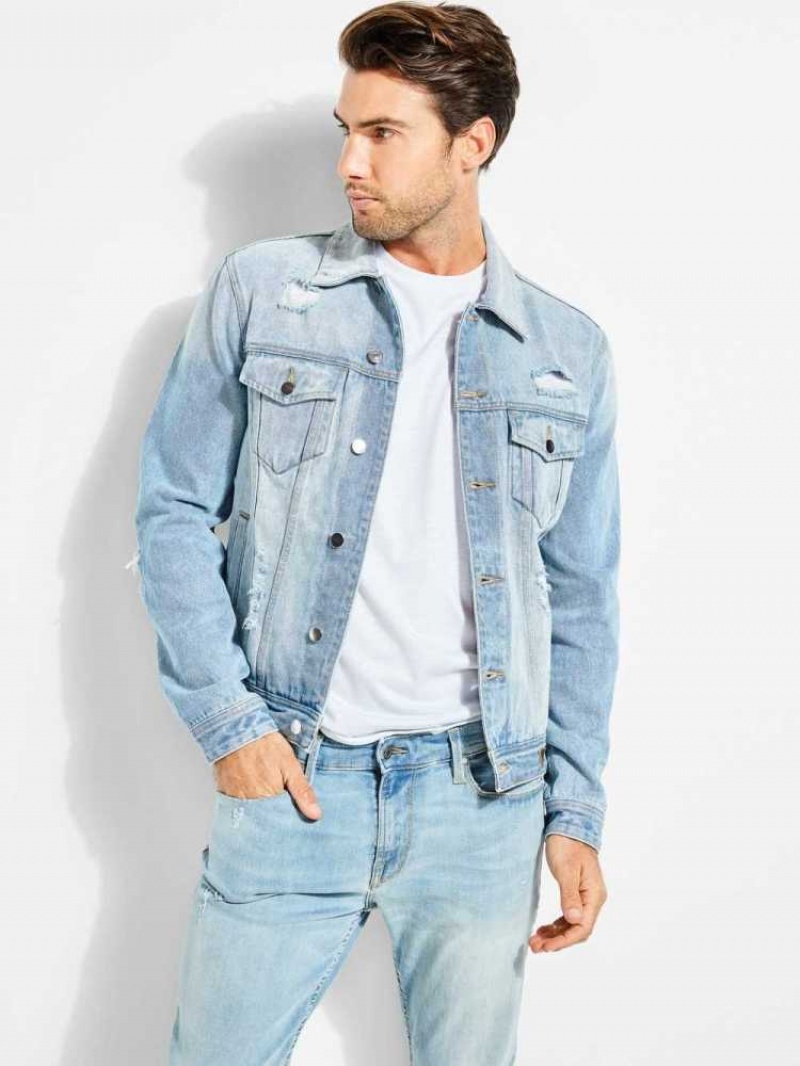 Vestes Guess Dillon Light-Wash Denim Homme Bleu | 16380-AJQE