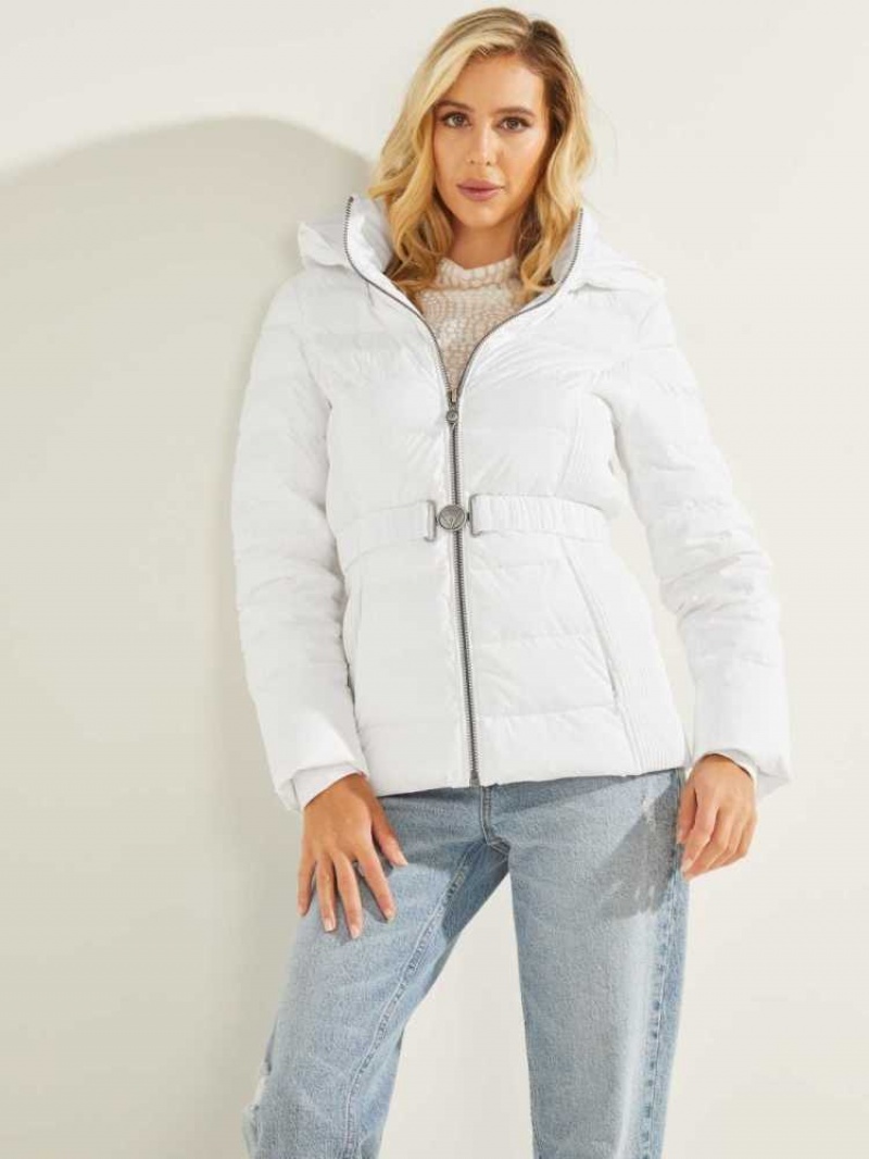 Vestes Guess Eco Claudiaed Down Puffer Femme Blanche | 51927-ZKMB