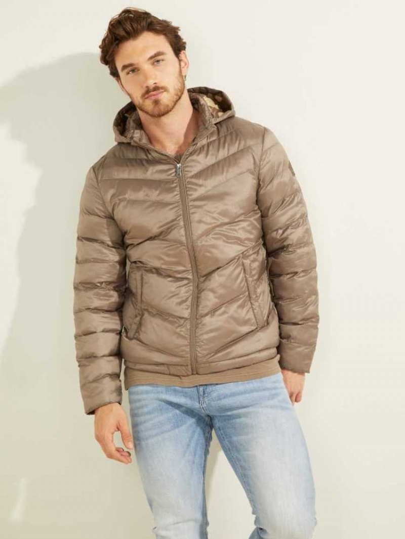 Vestes Guess Eco Legere Puffer Homme Marron | 34281-FUHX