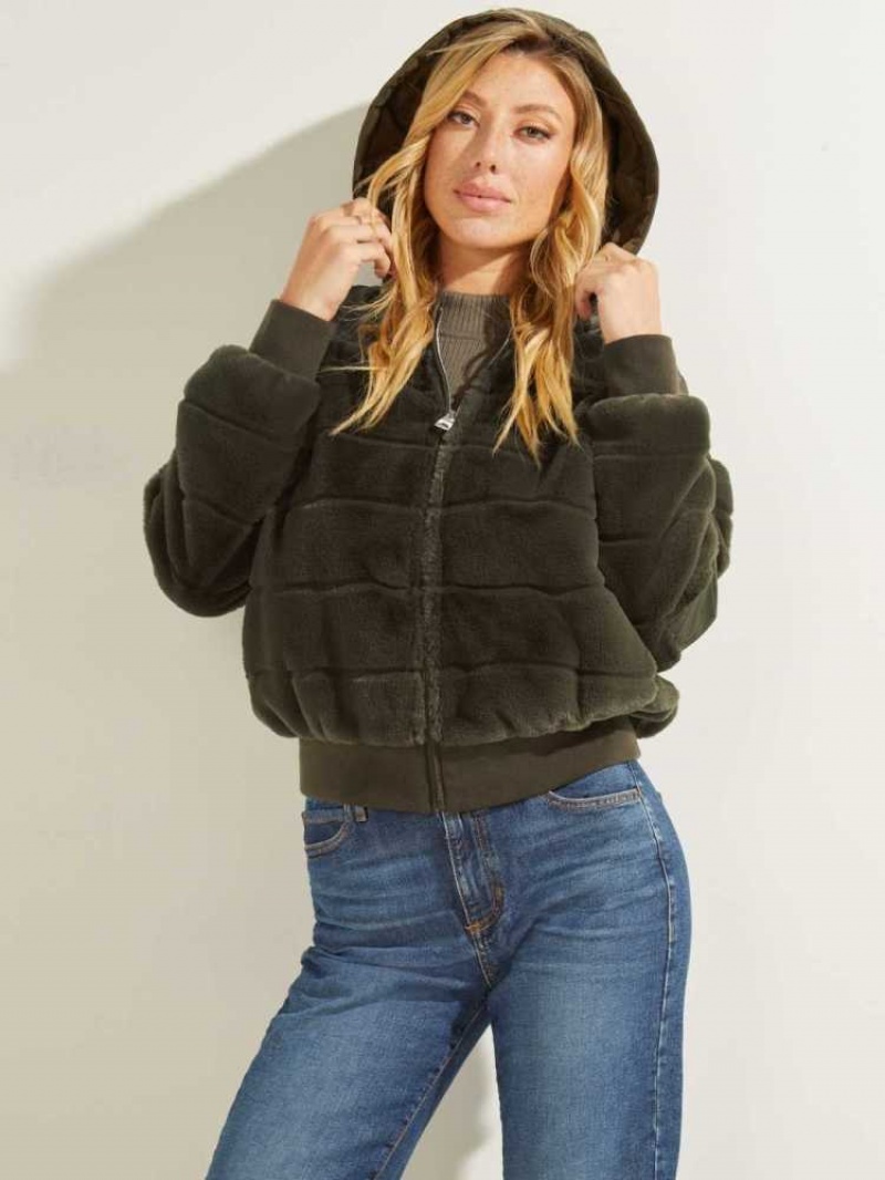 Vestes Guess Felicia Faux-Fur Bomber Femme Vert Multicolore | 61847-PWDQ