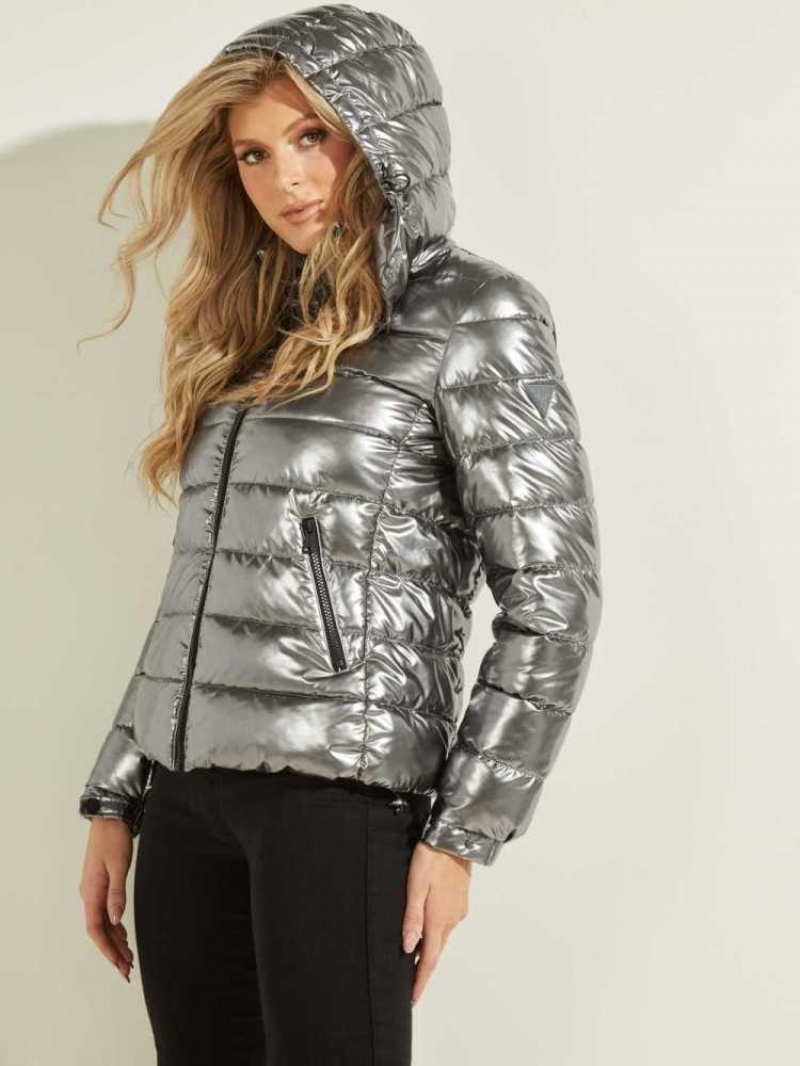 Vestes Guess Fiorenza Metallic Puffer Femme Argent | 95408-VZNF