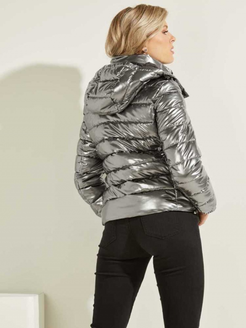 Vestes Guess Fiorenza Metallic Puffer Femme Argent | 95408-VZNF