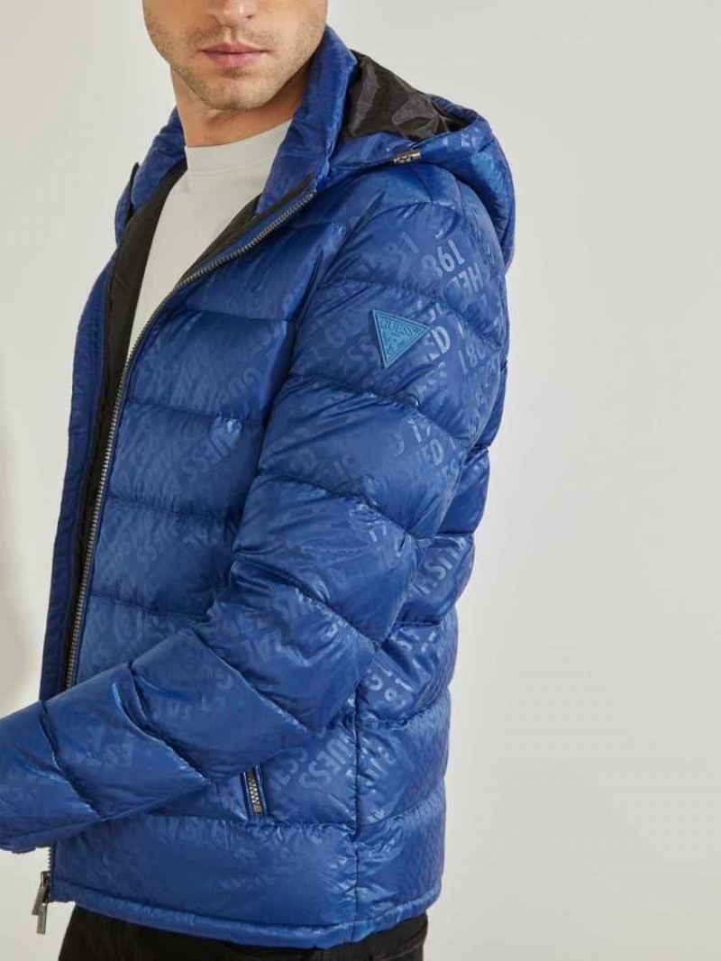 Vestes Guess Logo Down Puffer Homme Bleu | 31489-VJQP