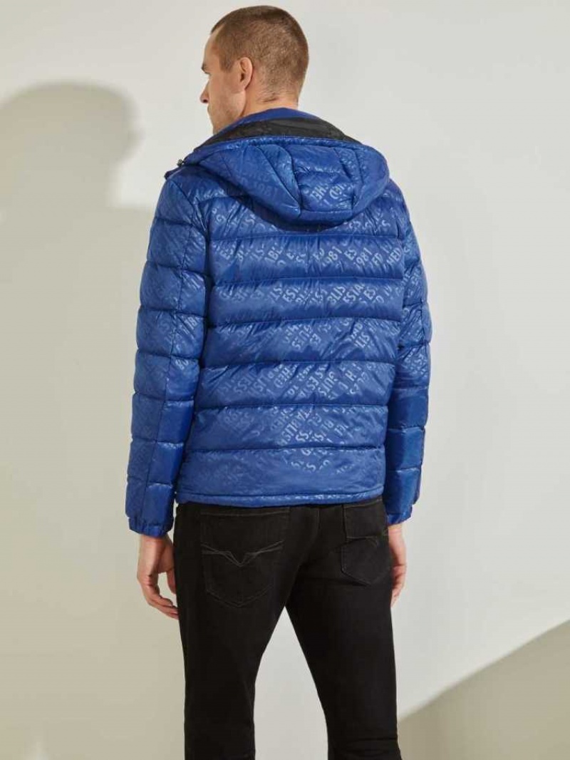 Vestes Guess Logo Down Puffer Homme Bleu | 31489-VJQP