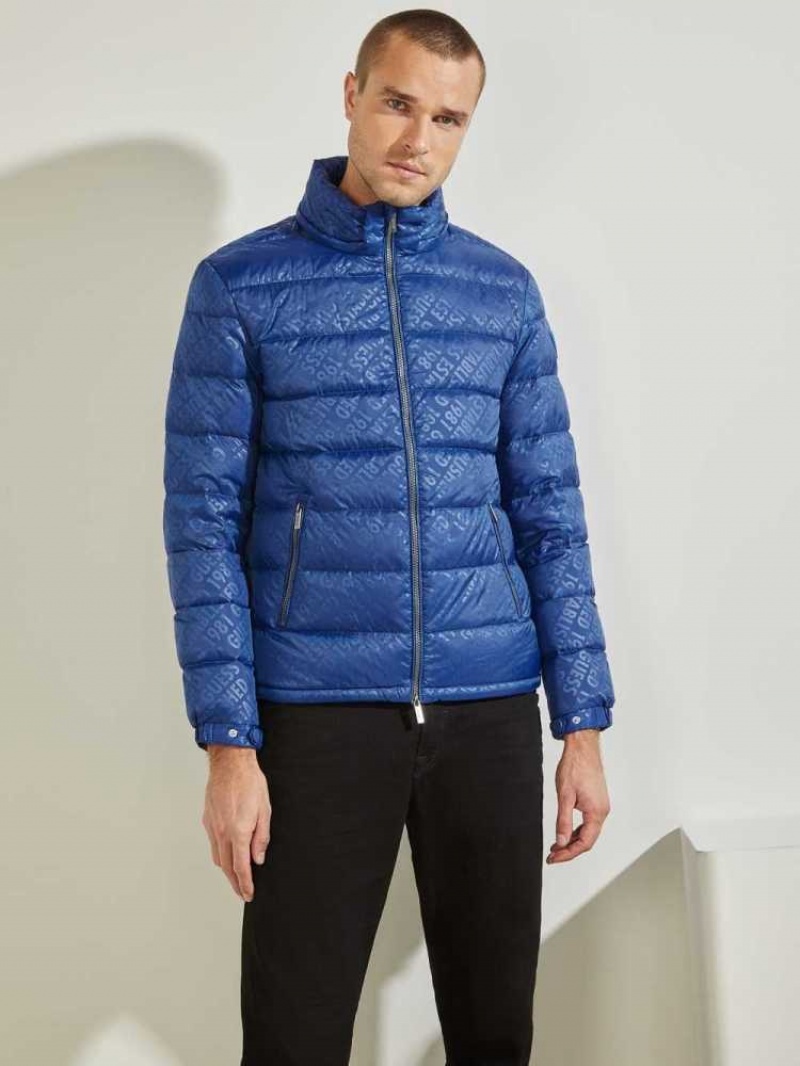 Vestes Guess Logo Down Puffer Homme Bleu | 31489-VJQP