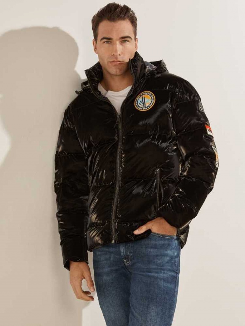 Vestes Guess Metallic Nylon Puffer Homme Noir Multicolore | 74810-OSRE