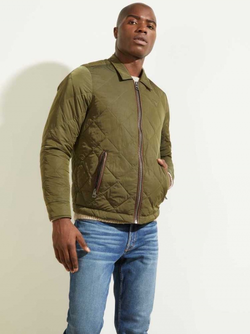 Vestes Guess Nylon Coach Homme Vert Olive | 27503-RGJC