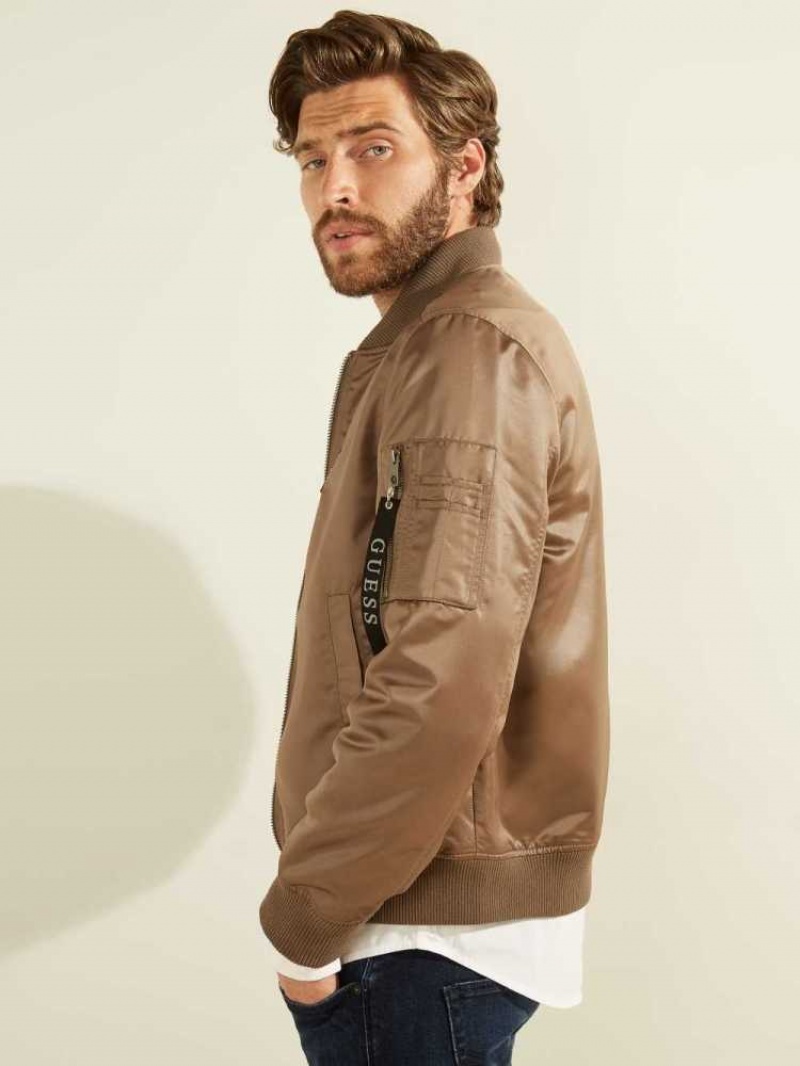 Vestes Guess Satin Bomber Homme Marron | 58039-DBHV