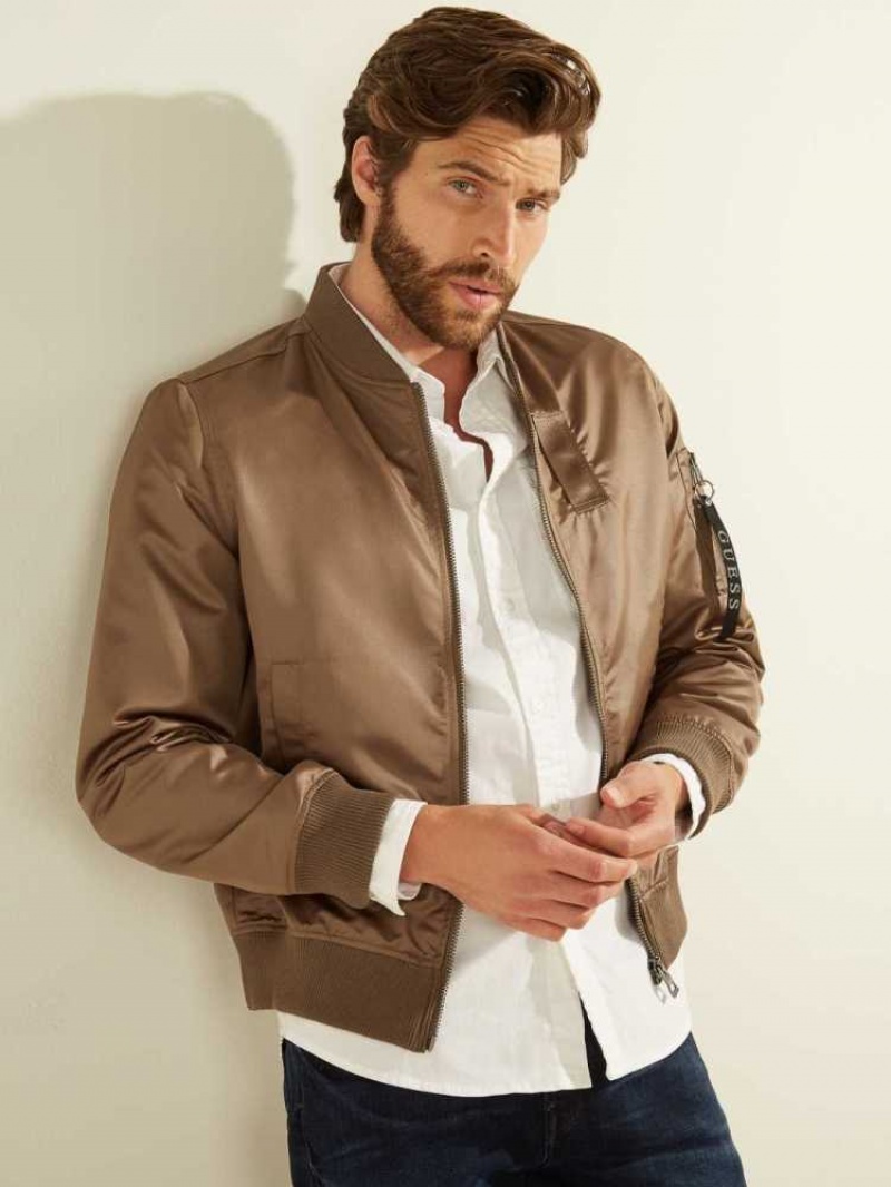 Vestes Guess Satin Bomber Homme Marron | 58039-DBHV