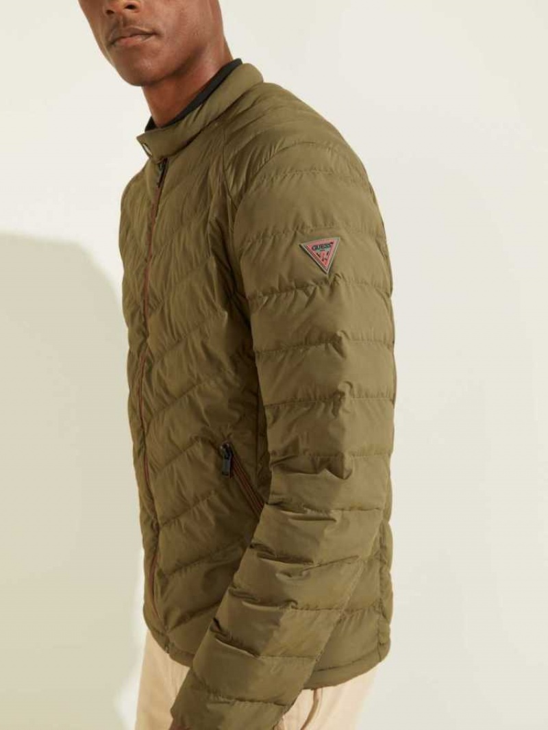 Vestes Guess Slim Fit Puffer Homme Vert Olive | 01784-TDLM