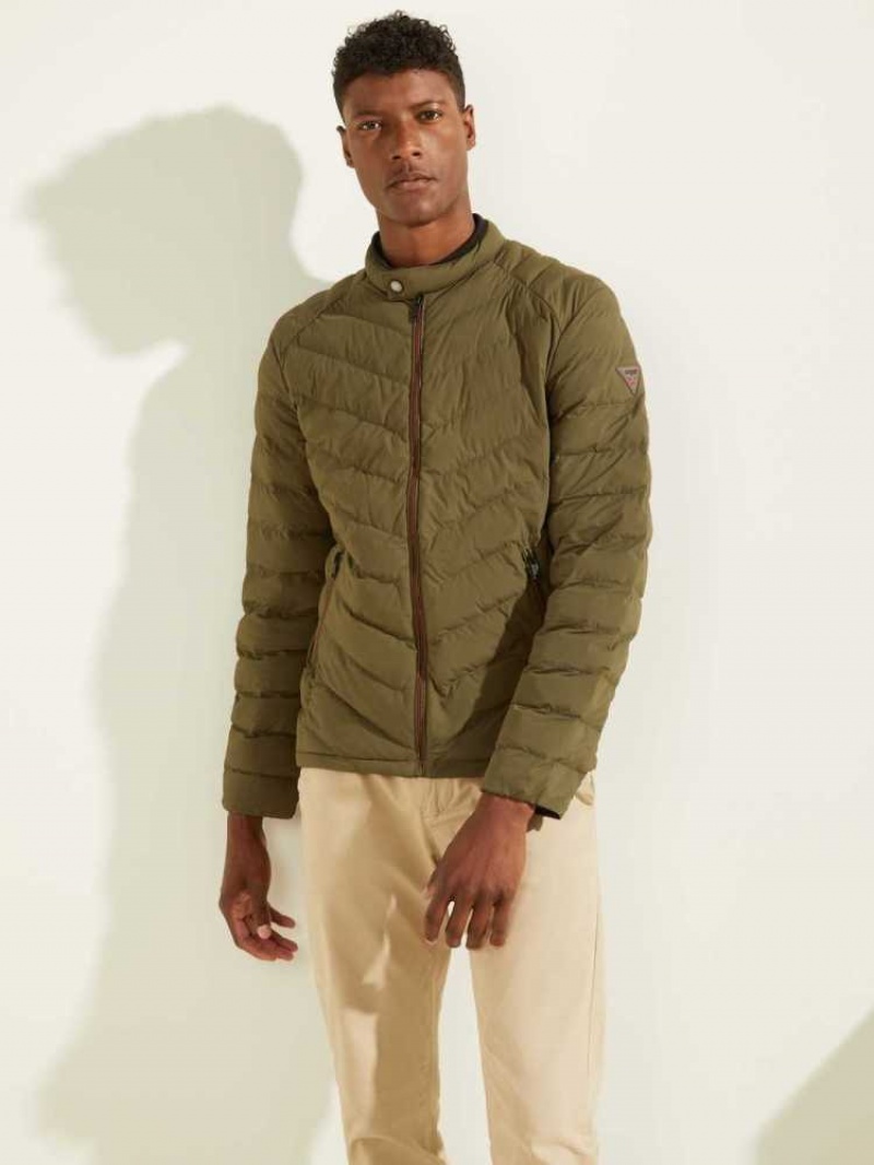 Vestes Guess Slim Fit Puffer Homme Vert Olive | 01784-TDLM