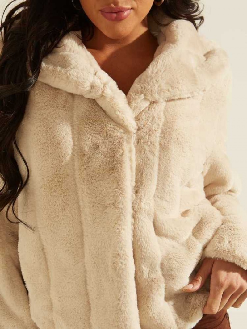 Vestes Guess Sophy Faux-Fur Femme Beige | 19645-TOXY