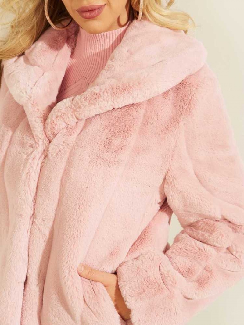 Vestes Guess Sophy Faux-Fur Femme Rose | 38426-QBEI