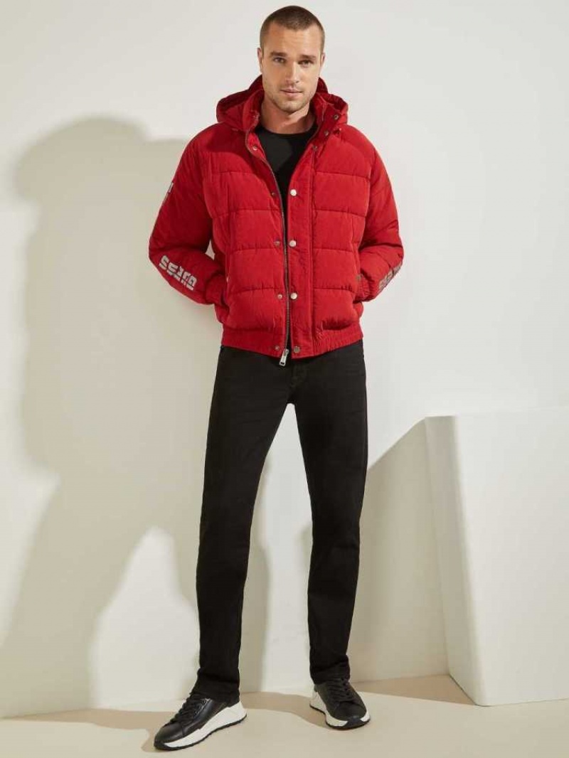 Vestes Guess Summit Nylon Ski Puffer Homme Rouge | 64305-MPNG