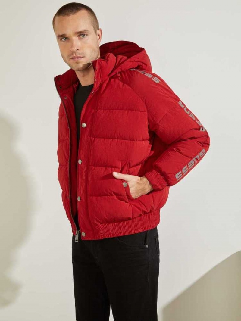 Vestes Guess Summit Nylon Ski Puffer Homme Rouge | 64305-MPNG