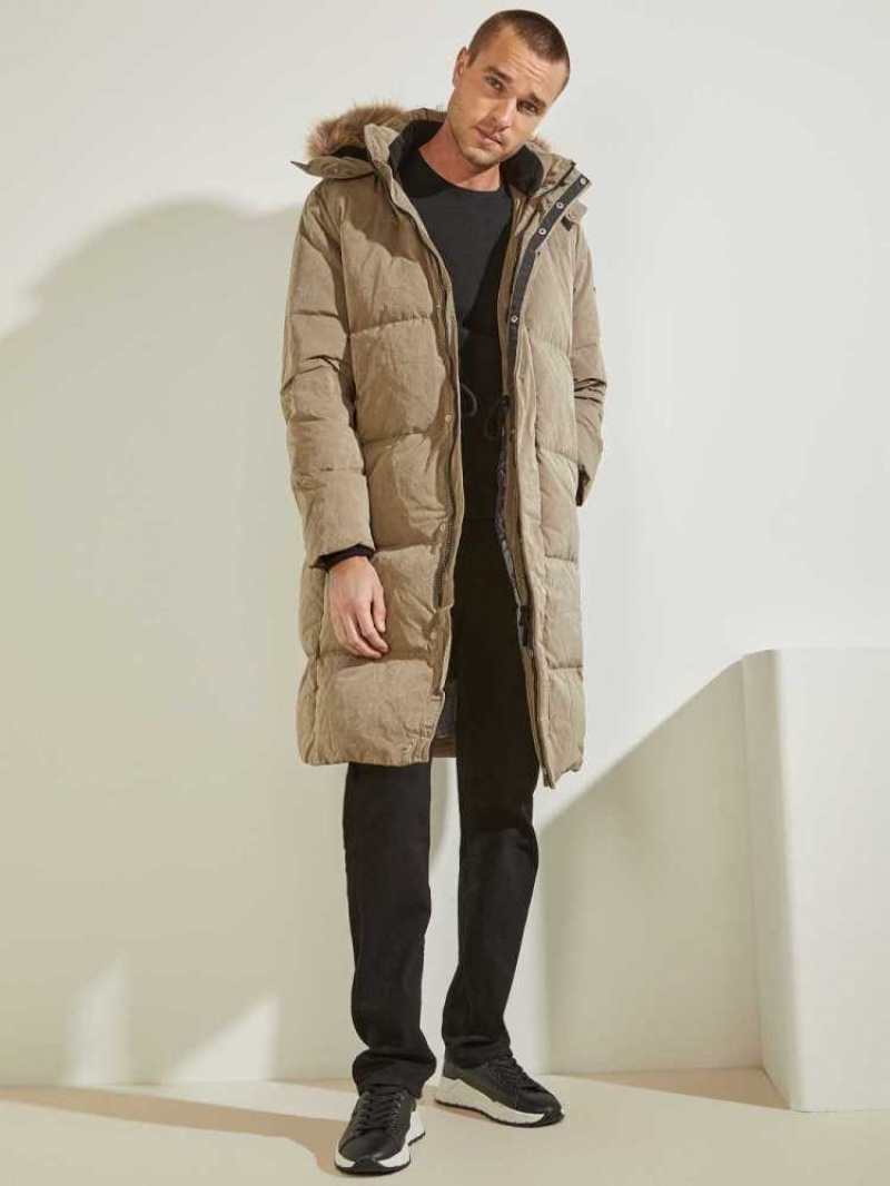 Vestes Guess Warm Touch Long Puffer Homme Kaki | 34870-TFKR